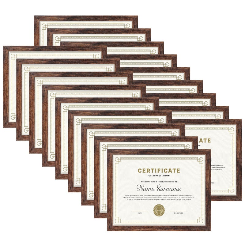 PETAFLOP Wooden 8.5x11 Picture Frame Set of 18, Rustic Brown Certificate Frames Fits 8.5 by 11 for Wall or Tabletop Display - Image 1
